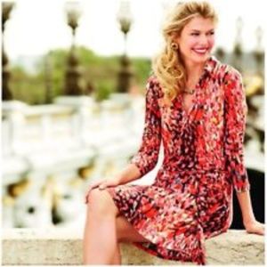 CAbi Orange Watercolor Print Shirtdress w/sash - L